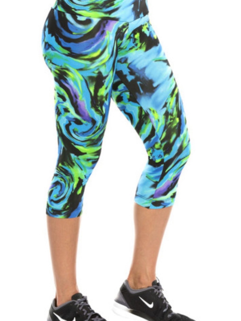 Reebok Vibrant Blue & Green Marble Capri Leggings